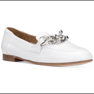 Donald J Pliner Nolin White Soft Leather Chain Loafers
